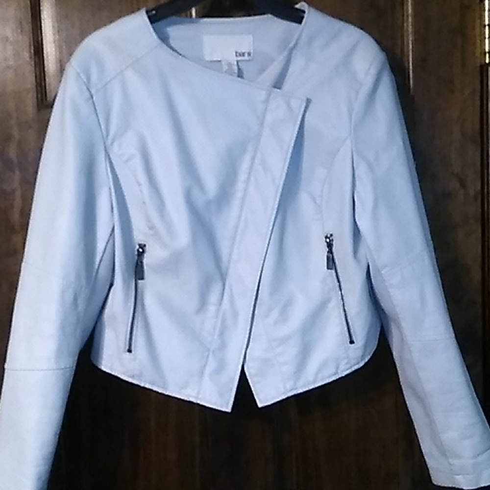 Pale blue leather jacket